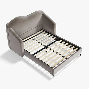 Kelly Nordic Grey Velvet Upholstered Queen Platform Bed Frame with Cloud Headboard