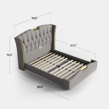 Sophie Common Luxury Tufted Grey Upholstered Wingback Platform Bed Frame Queen with Headboard