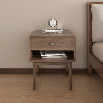 Miya Japandi Solid Wood Walnut Bedside Table with Storage