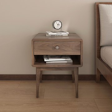 Miya Japandi Solid Wood Walnut Bedside Table with Storage