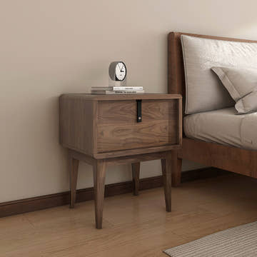 Miya Japandi Solid Wood Walnut Bedside Table with Storage