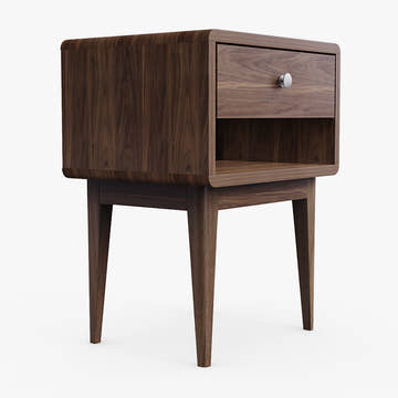Miya Japandi Solid Wood Walnut Bedside Table with Storage