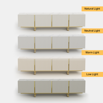 Cassandra Common Luxury Off White Large Media Console 86.7 inch TV Stand with Storage