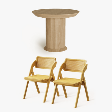 Miya Japandi 35.5 Inch Small Apartment Round Wood Dining Table Set with 2 Chairs