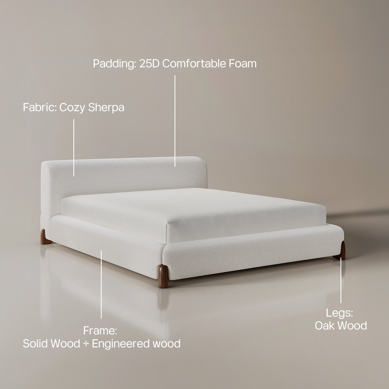 Miya Japandi Upholstered Sherpa Queen/King Platform Bed Frame with Thickness Headboard