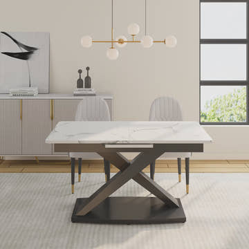 Thomas Modern Rectangular 55.2 Inch -70.9 Inch Extendable X Leg White Dining Table for 4-6 Seater