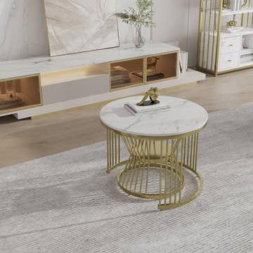 Eden Common Luxury Modern Round Nesting 2 Tier Coffee Table