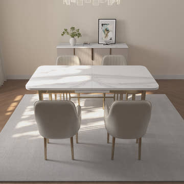 Eden Common Luxury 63 - 78.7 inch Modern White Rectangular Dining Table Extendable for 4 - 6 Persons