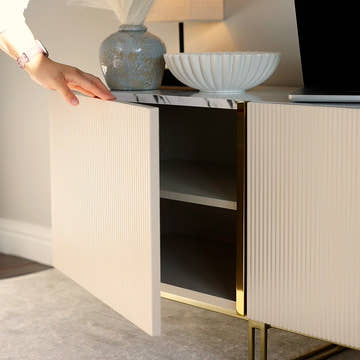 Cassandra Common Luxury Off White Large Media Console 86.7 inch TV Stand with Storage