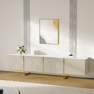 Cassandra Common Luxury Off White Large Media Console 86.7 inch TV Stand with Storage