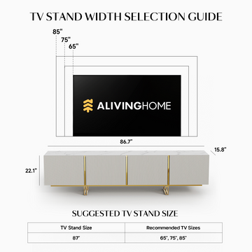 Cassandra Common Luxury Off White Large Media Console 86.7 inch TV Stand with Storage