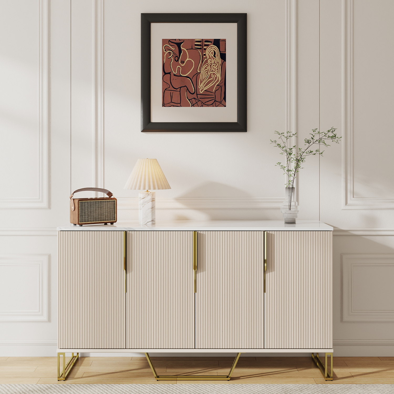 Cassandra Common Luxury 59.1 Inch White Sideboard Modern Buffet Table with Storage